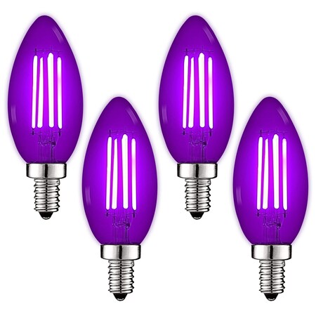 B11 LED Purple Light Bulbs 4.5W 40W Equivalent Colored Glass E12 Candelabra Base, 4PK